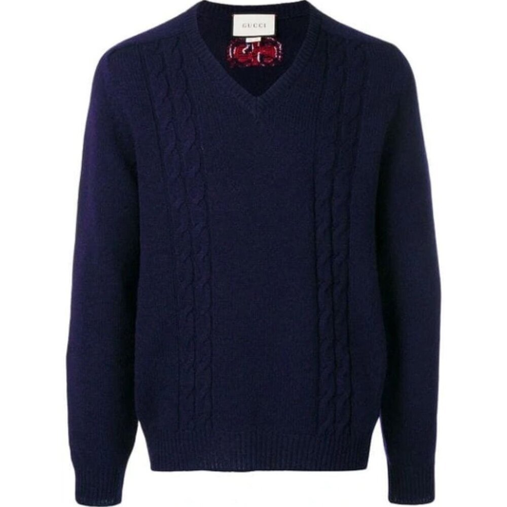 NWT Gucci Super Runway GG Logo Wool Cashmere V Neck Pullover Sweater Size L